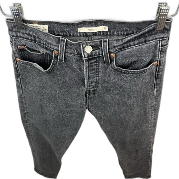 Levi's Dark Grey Wash High Rise Wedgie Denim Jeans Size 25 - Picture 13 of 16